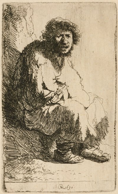 Beggar seated on a bank, 1630 by Rembrandt van Rijn
