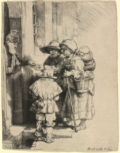 Beggars Receiving Alms at the Door of a House by Rembrandt van Rijn