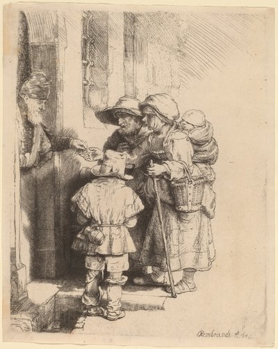 Beggars Receiving Alms at the Door of a House by Rembrandt van Rijn