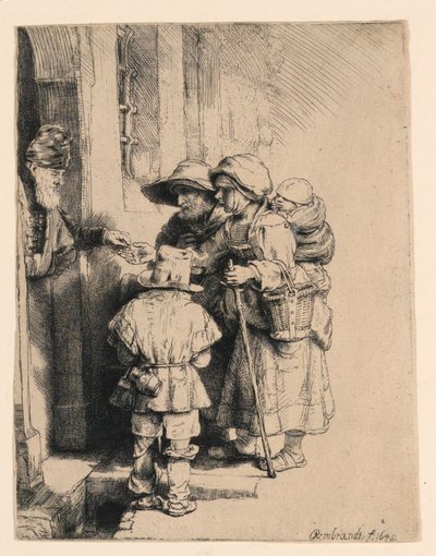 Beggars Receiving Alms at the Door of a House by Rembrandt van Rijn