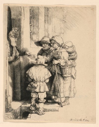 Beggars Receiving Alms at the Door of a House by Rembrandt van Rijn