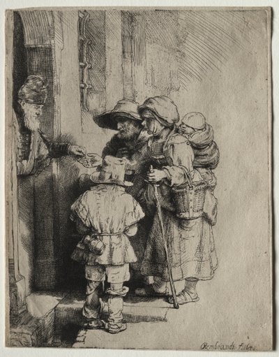 Beggars Receiving Alms at the Door of a House by Rembrandt van Rijn