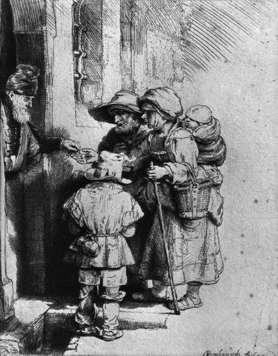 Beggars on the Doorstep of a House by Rembrandt van Rijn