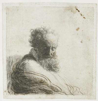 Bust of an old bearded man, looking down, three quarters right by Rembrandt van Rijn