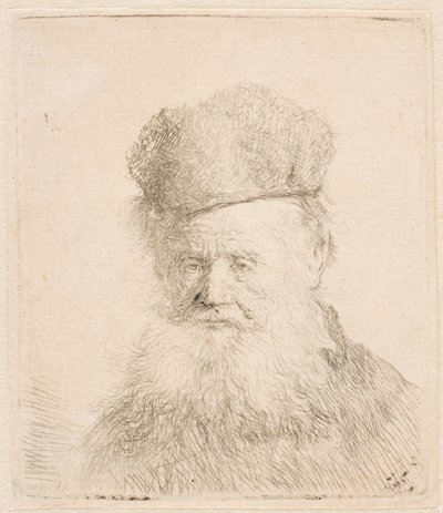 Bust of an Old Man with Fur Cap and Flowing Beard: Nearly Full Face: Eyes Direct by Rembrandt van Rijn