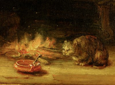 Cat, detail of Holy Family with a Curtain by Rembrandt van Rijn