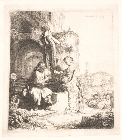 Christ and the Woman of Samaria: Among Ruins by Rembrandt van Rijn
