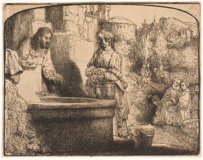 Christ and the Woman of Samaria: An Arched Print by Rembrandt van Rijn