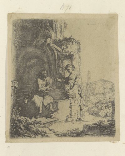 Christ and the Samaritan Woman: Ruins in the Background by Rembrandt van Rijn