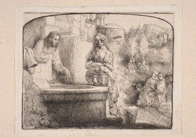 Christ and the Samaritan Woman (Composition closed at the top with an arch) by Rembrandt van Rijn