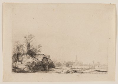 Cottage Beside a Canal With a View of Ouderkerk by Rembrandt van Rijn