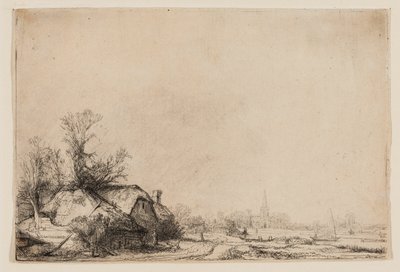 Cottage Beside a Canal with a View of Ouderkerk by Rembrandt van Rijn