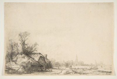 Cottage beside a Canal with a View of Ouderkerk by Rembrandt van Rijn