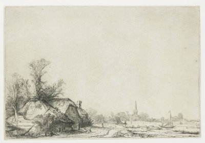 Cottage Beside a Canal with a View of Ouderkerk by Rembrandt van Rijn