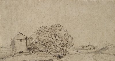 Farm Building Beside a Road with Distant Farmstead by Rembrandt van Rijn