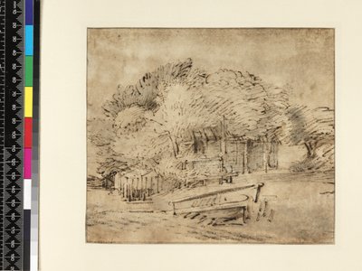 Farmhouse Beneath Trees, with a Footbridge, c.1650 by Rembrandt van Rijn