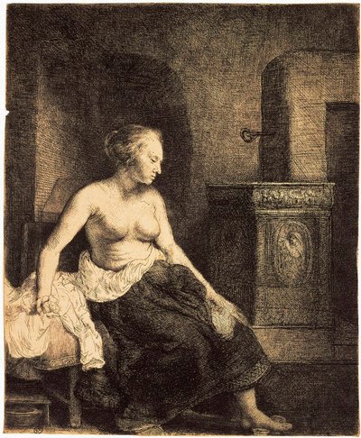 Half-Naked Woman by a Stove by Rembrandt van Rijn