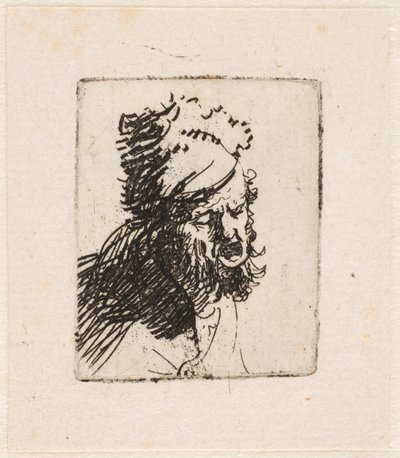 Head of a Man in a Fur Cap, Crying Out by Rembrandt van Rijn