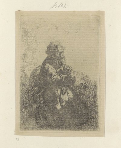 Hieronymus Kneeling in Prayer, Looking Down by Rembrandt van Rijn