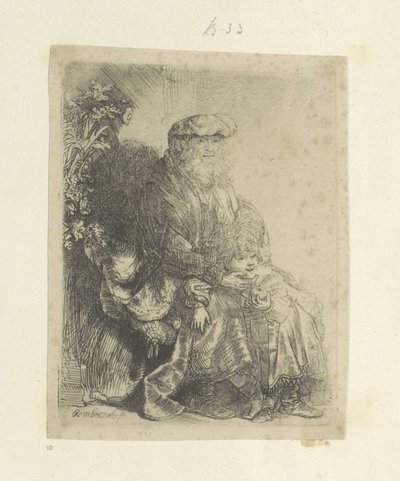 Jacob Caressing Benjamin (series title: Recueil de quatre-vingt-cinq estampes originales) by Rembrandt van Rijn