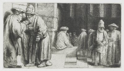 Jews in the synagogue by Rembrandt van Rijn