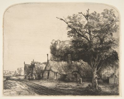Landscape with Three Gabled Cottages Beside a Road by Rembrandt van Rijn