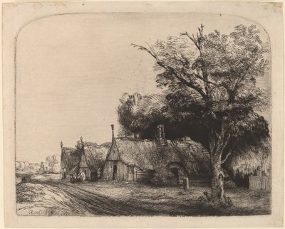 Landscape with Three Gabled Cottages beside a Road by Rembrandt van Rijn