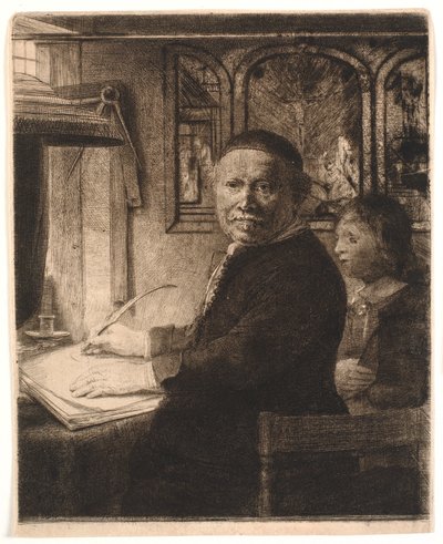 Lieven Williemsz van Coppenol, writing-master: the smaller plate by Rembrandt van Rijn
