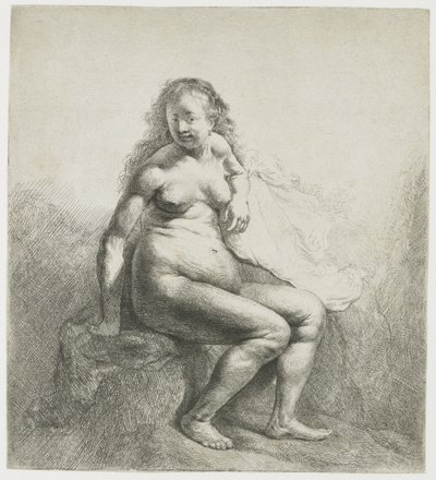 Naked woman on a mound by Rembrandt van Rijn