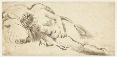 Nude Woman Lying on a Pillow by Rembrandt van Rijn