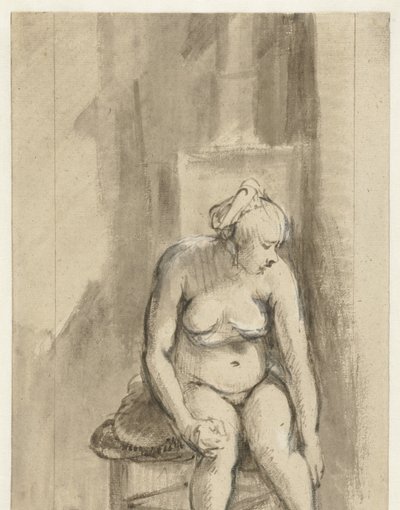 Nude Woman Seated by a Stove by Rembrandt van Rijn