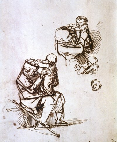 Old Man Playing with Child by Rembrandt van Rijn
