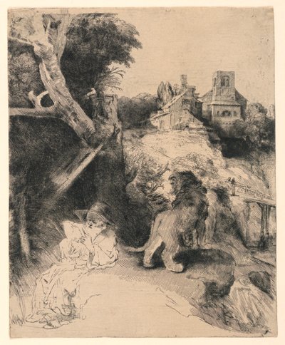 Saint Jerome Reading in an Italian Landscape by Rembrandt van Rijn