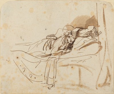 Saskia(?) Lying in Bed by Rembrandt van Rijn