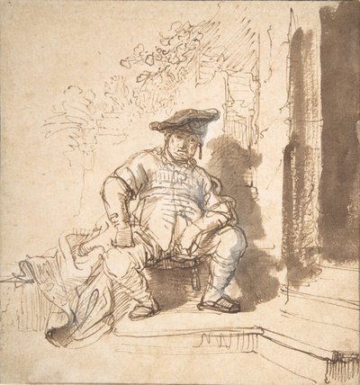 Seated Man Wearing a Flat Cap by Rembrandt van Rijn