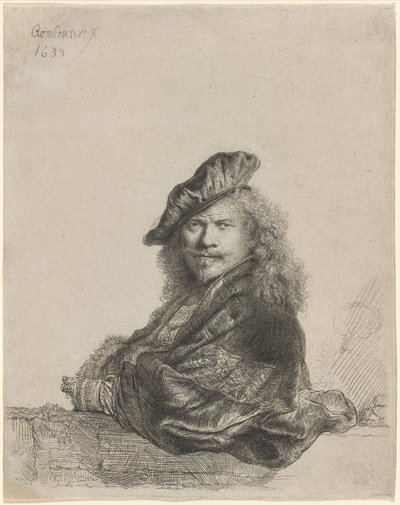 Self-Portrait Leaning on a Stone Sill by Rembrandt van Rijn