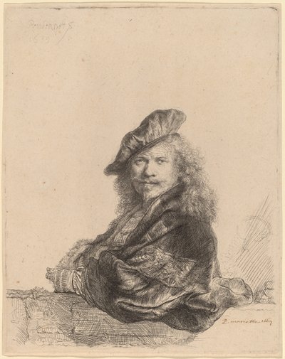 Self-Portrait Leaning on a Stone Sill by Rembrandt van Rijn