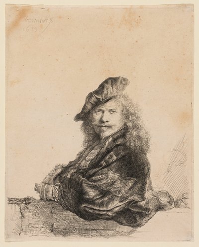 Self-Portrait Leaning on a Stone Sill by Rembrandt van Rijn