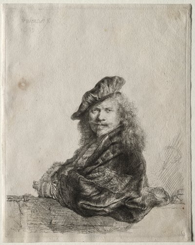 Self-Portrait Leaning on a Stone Sill by Rembrandt van Rijn