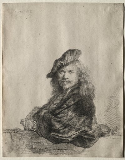 Self-Portrait Leaning on a Stone Sill by Rembrandt van Rijn
