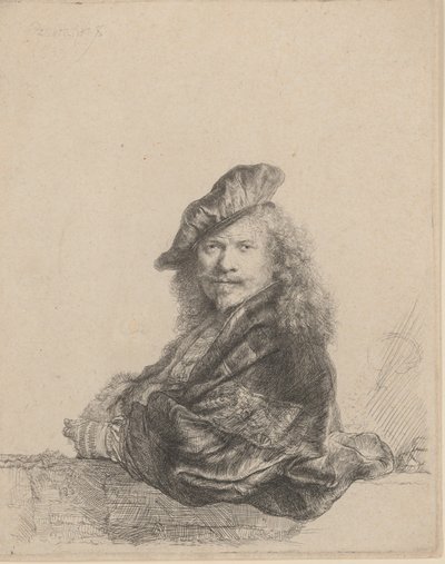 Self-Portrait Leaning on a Stone Sill by Rembrandt van Rijn