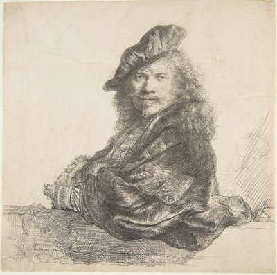 Self-Portrait, Leaning on a Stone Wall by Rembrandt van Rijn