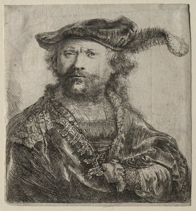 Self-Portrait in Velvet Cap with Plume by Rembrandt van Rijn