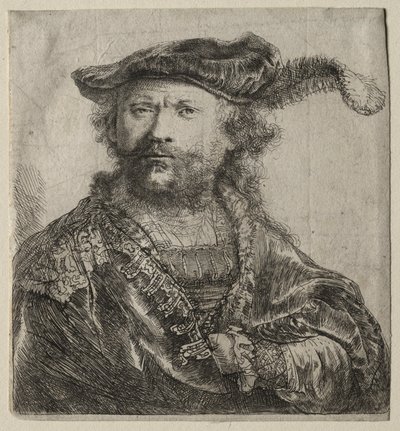 Self-Portrait in Velvet Cap with Plume by Rembrandt van Rijn