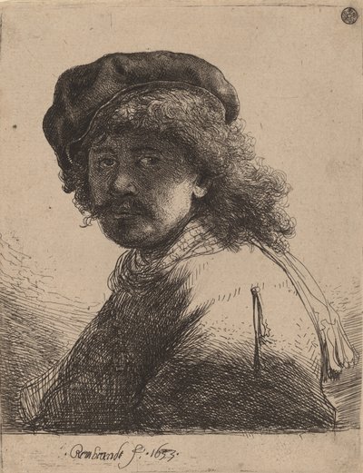 Self-Portrait in a Cap and Scarf with the Face Dark by Rembrandt van Rijn