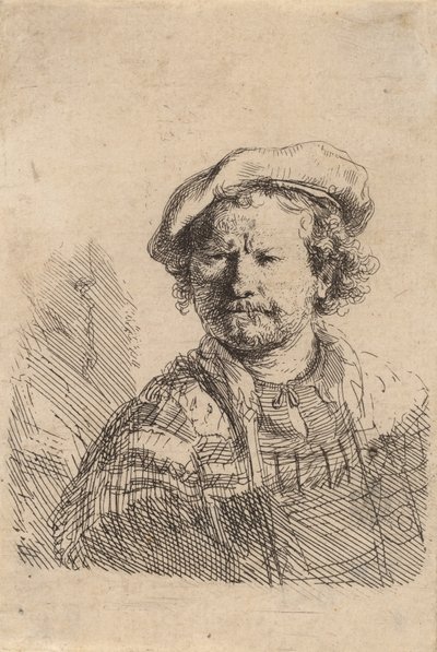 Self-Portrait in a Flat Cap and Embroidered Dress by Rembrandt van Rijn
