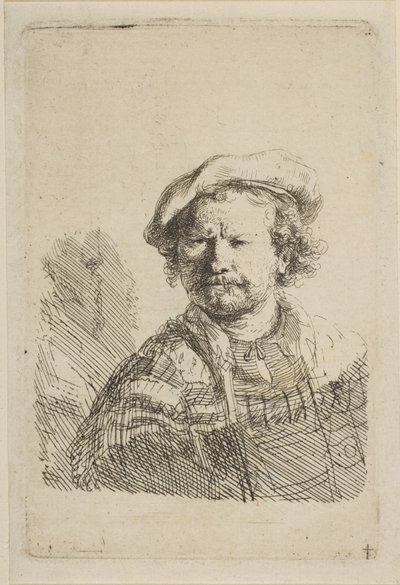 Self-Portrait in a Flat Cap and Embroidered Dress by Rembrandt van Rijn