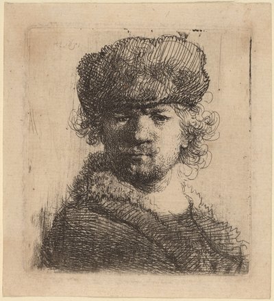 Self-Portrait in a Heavy Fur Cap by Rembrandt van Rijn