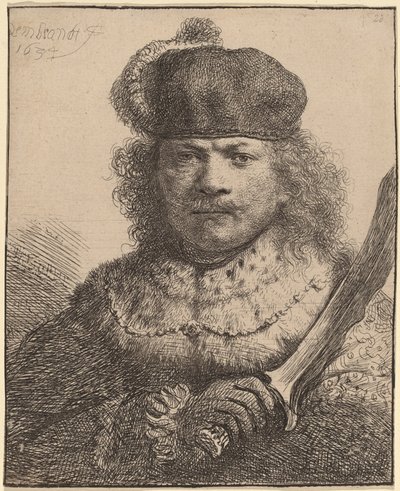 Self-Portrait with Raised Sabre by Rembrandt van Rijn