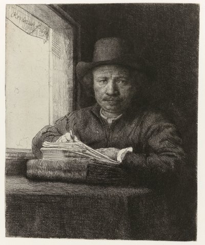 Self-portrait, Etching at a Window by Rembrandt van Rijn